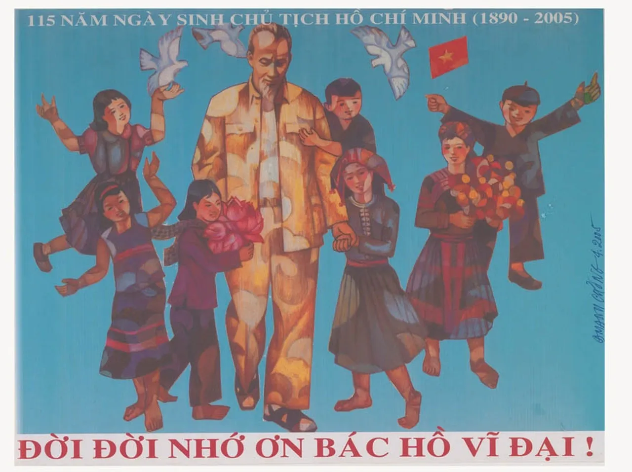 Tranh cổ động "Đời đời nhớ ơn Bác Hồ vĩ đại" của họa sĩ Đỗ Mạnh Cường