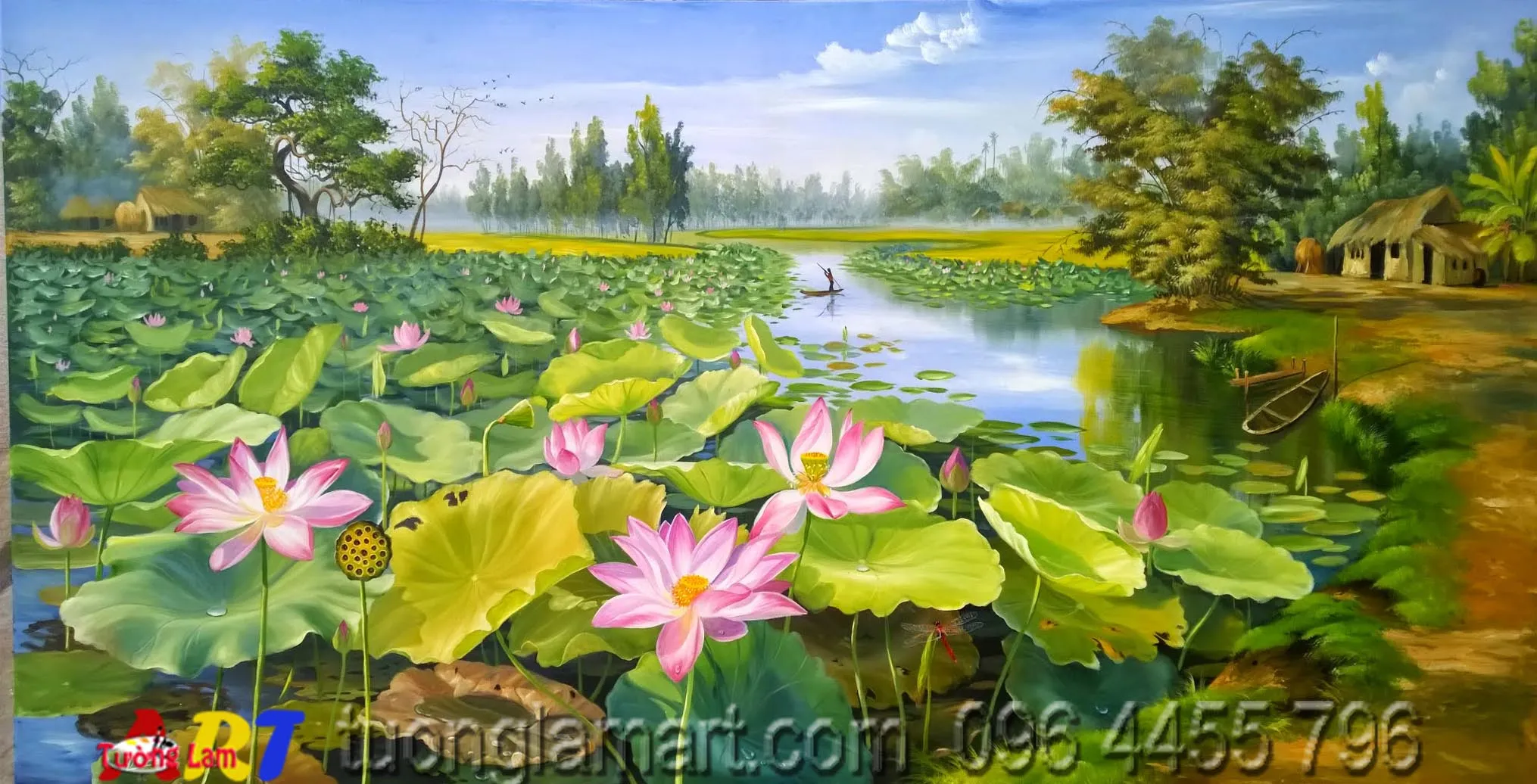 Tranh đầm sen đẹp với đầy đủ chi tiết