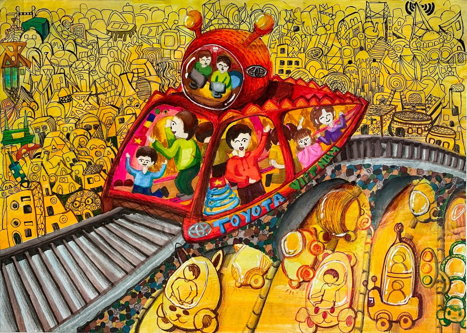 Bức tranh đạt giải nhất năm 2021 của cuộc thi vẽ tranh Toyota Chiếc ô tô mơ ước