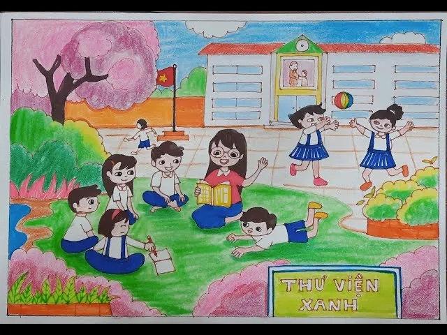 tranh đẹp dễ vẽ mẫu số 19 với những bồn hoa rực rỡ sắc màu