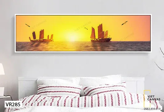 tranh đoàn thuyền trong chiều hoàng hôn