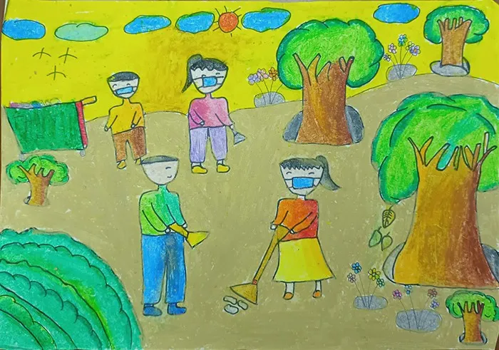 Tranh đơn giản về hoạt động bảo vệ môi trường vào mùa hè