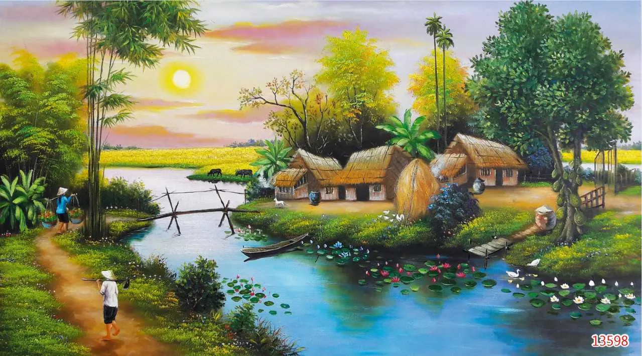 Tranh tường phong cảnh đồng quê đơn giản