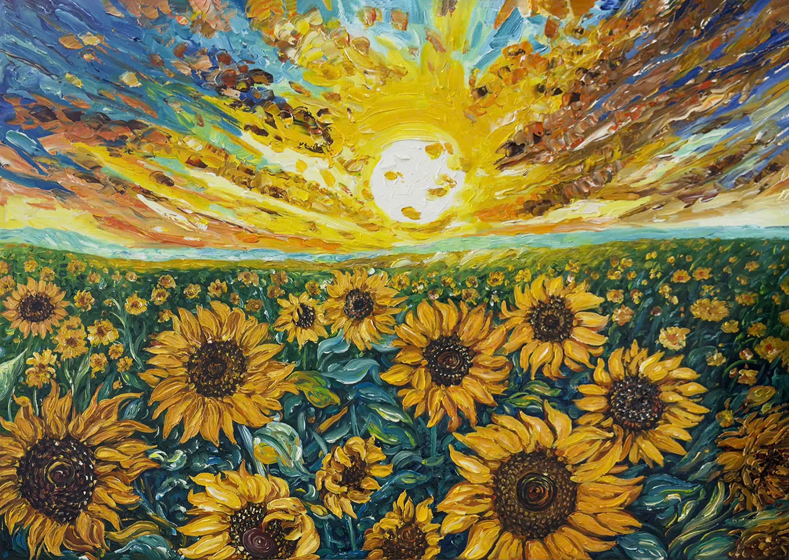 Tranh sơn dầu hoa hướng dương đắp nổi