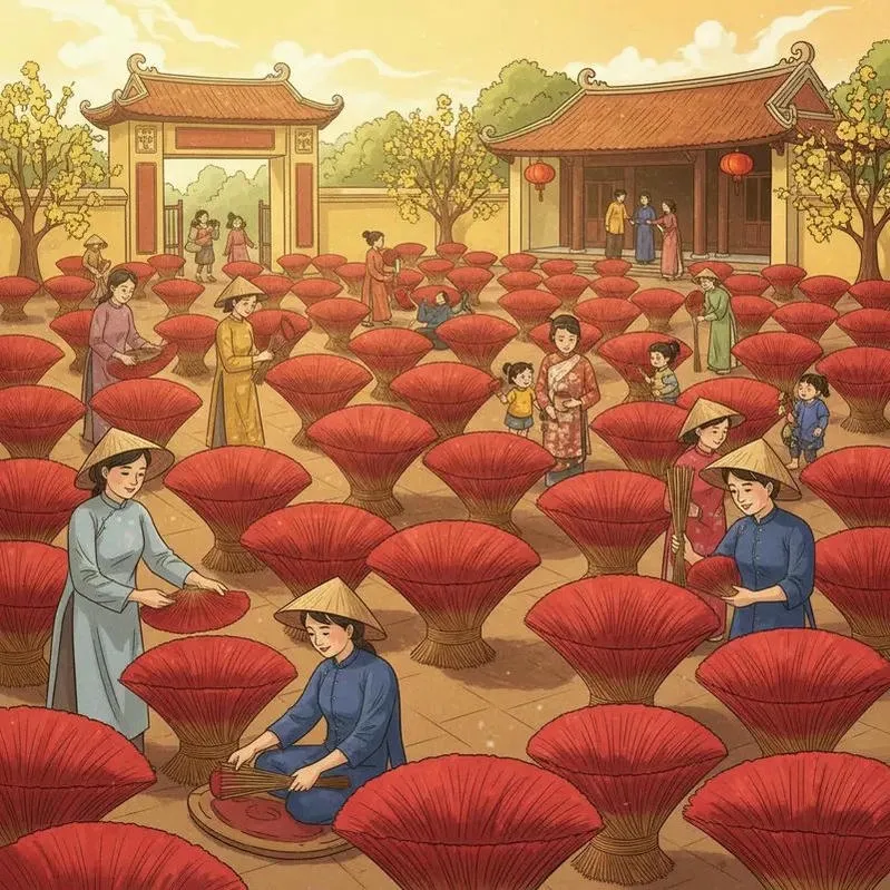 Tranh làng nghề truyền thống vẽ tay nghệ thuật cực đẹp