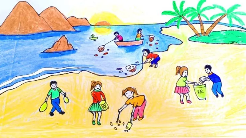 Tranh mẫu 1: Ý tưởng vẽ tranh bảo vệ nguồn nước, biển cả