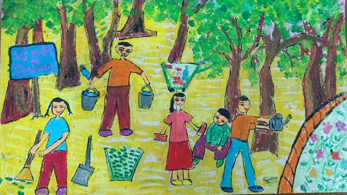 Tranh mẫu 2: Ý tưởng dọn dẹp rác thải bảo vệ môi trường