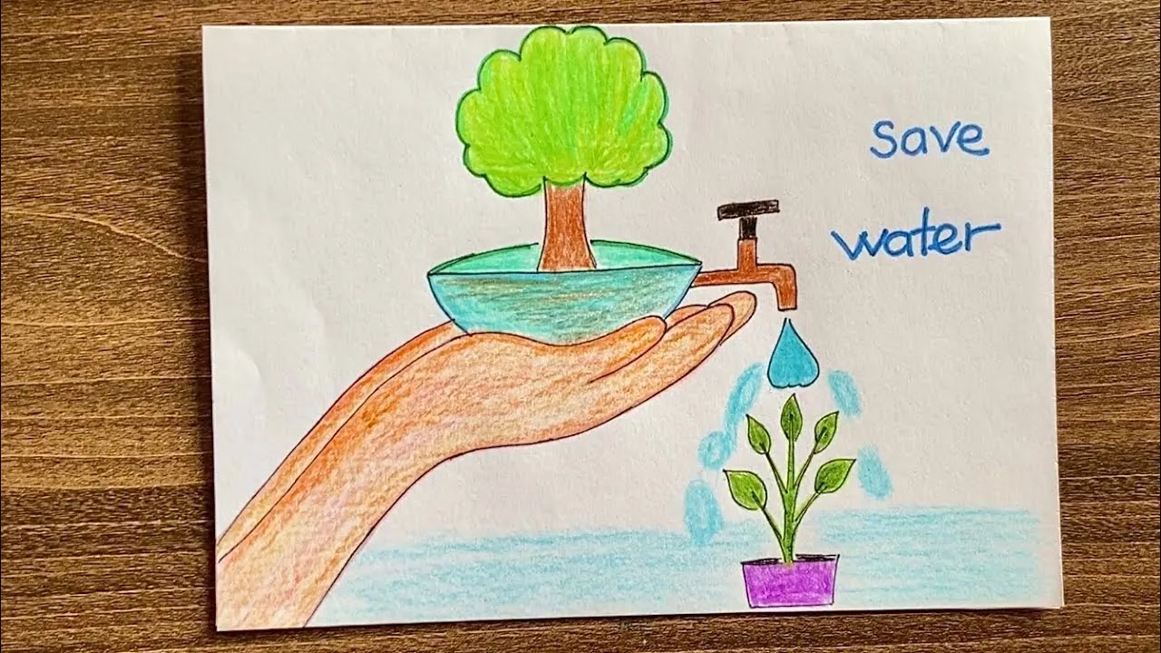 Tranh mẫu 3: Ý tưởng vẽ tranh chủ đề tiết kiệm điện, nước