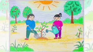 Tranh mẫu 6: chủ đề vẽ tranh trồng cây gây rừng