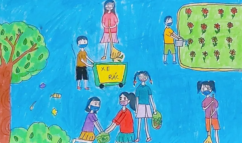 Tranh mẫu 6: Ý tưởng dọn dẹp rác thải bảo vệ môi trường