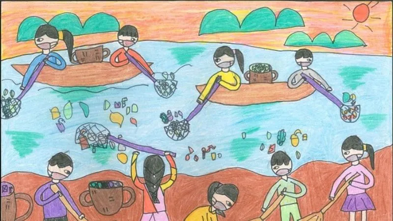 Tranh mẫu 7: Ý tưởng vẽ tranh bảo vệ nguồn nước, biển cả