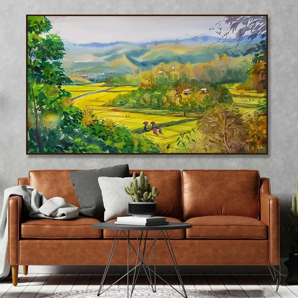 Khung cảnh rừng cây mùa hạ được tái hiện qua các lớp màu đỏ vàng rực rỡ và ấm áp