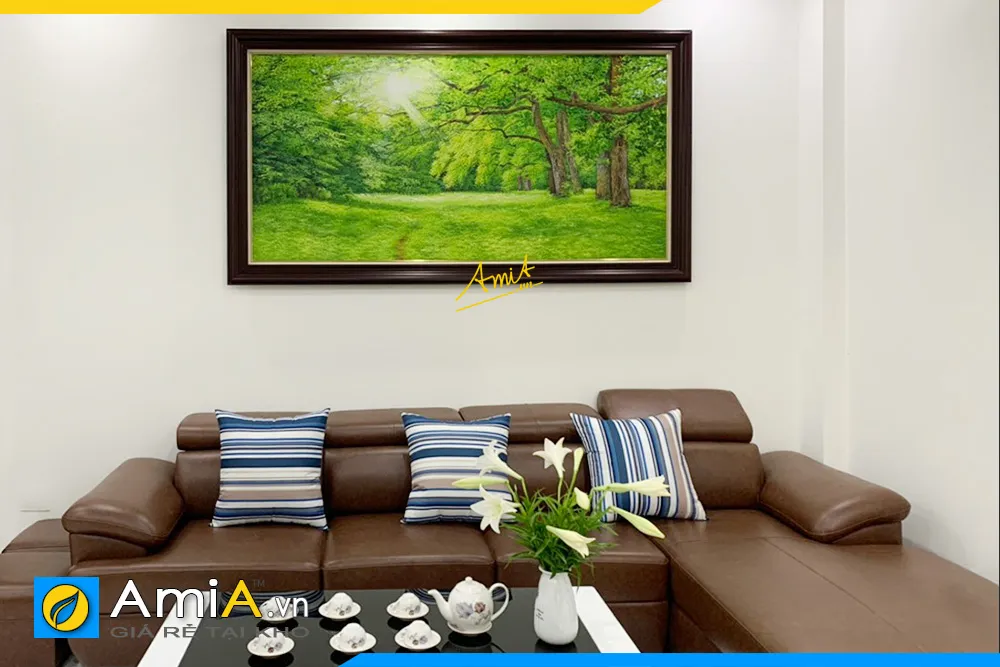 Tranh phong cảnh rừng cây xanh mướt treo phòng khách cho người mệnh Mộc AmiA TSD 591