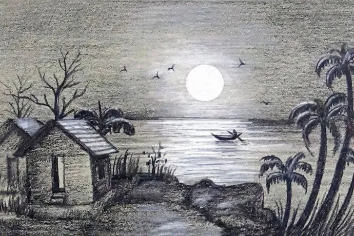 Tranh phong cảnh vẽ bằng than chì mang lại chiều sâu và sự huyền bí