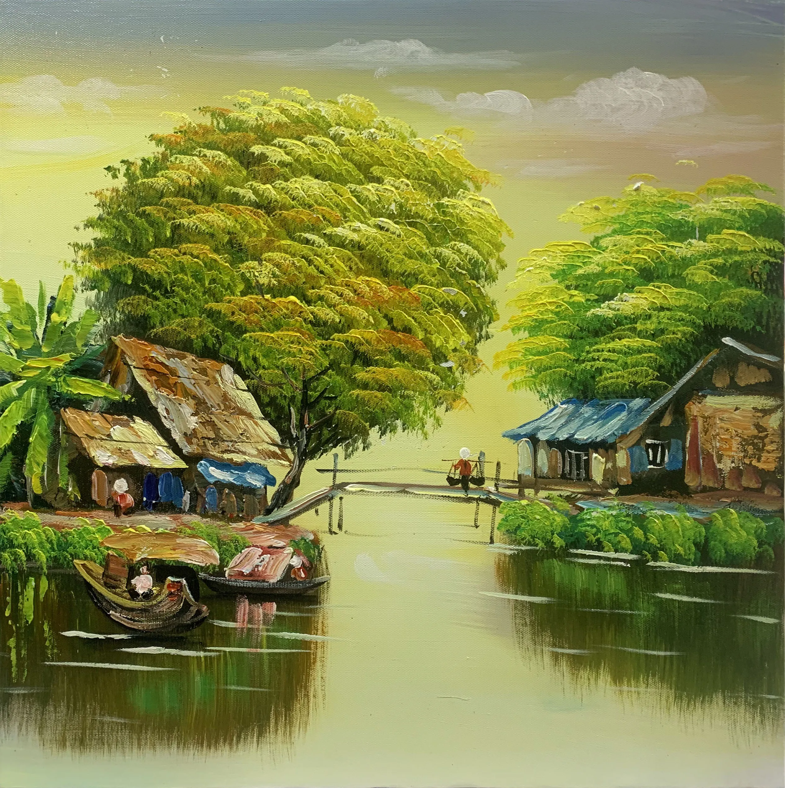 Tranh sơn dầu Chiều vàng bên quê