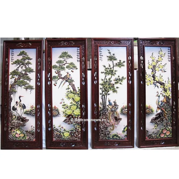Tranh tứ quý gốm sứ Bát Tràng men màu ốp tường trang trí nội thất