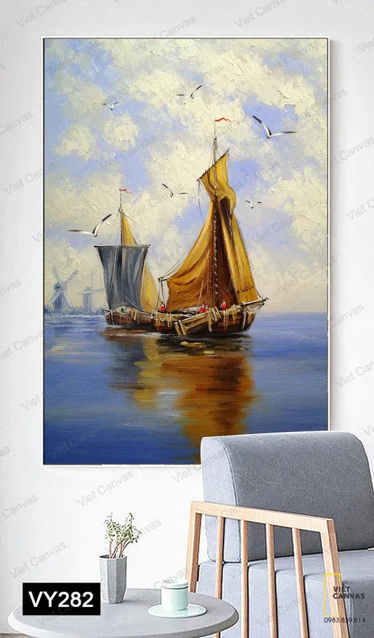 tranh thuyền buồm thủy điền