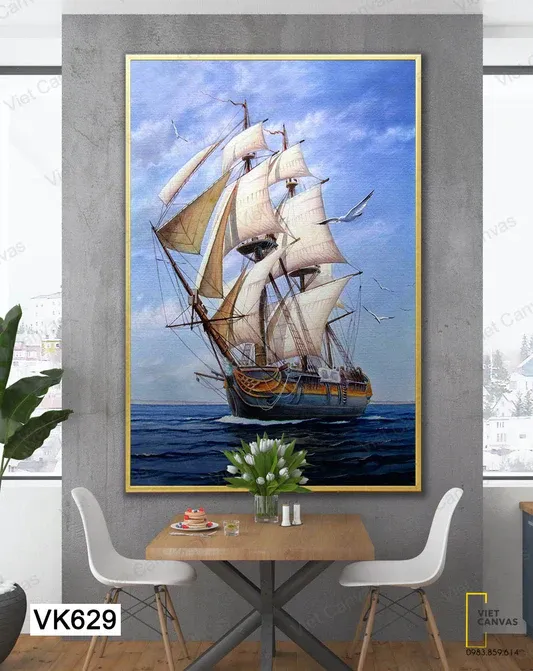 tranh thuyền lớn ngoài biển cả