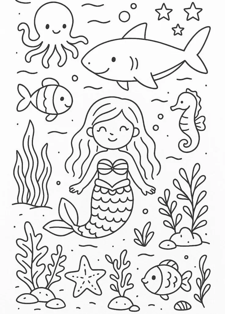 Tranh tô màu biển cả, dạy bé hiểu về sinh vật sống dưới biển - 19