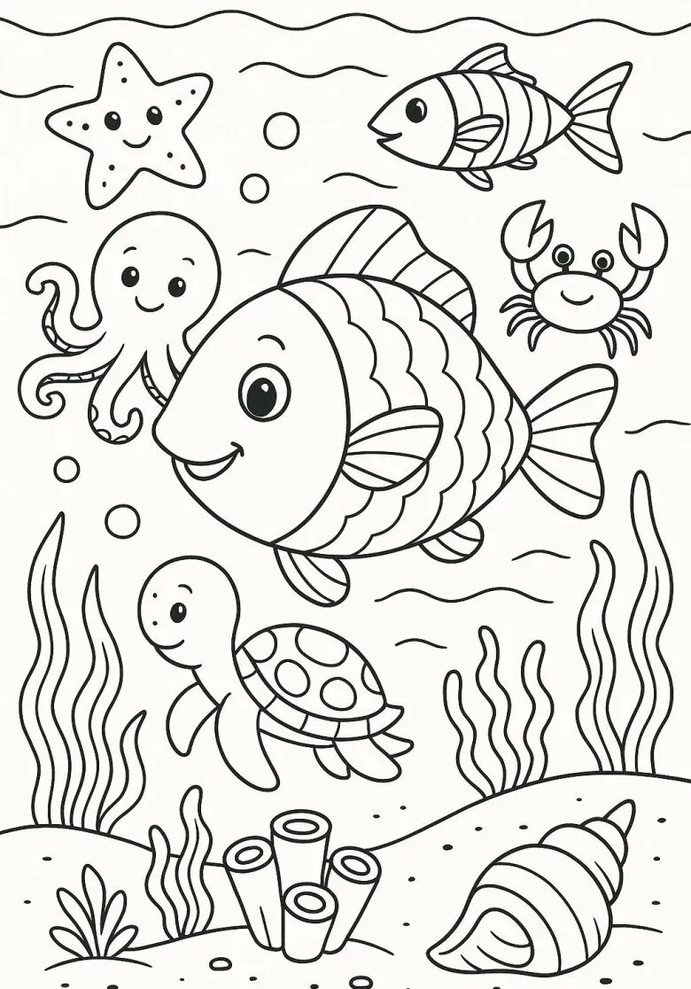Tranh tô màu biển cả, dạy bé hiểu về sinh vật sống dưới biển - 6