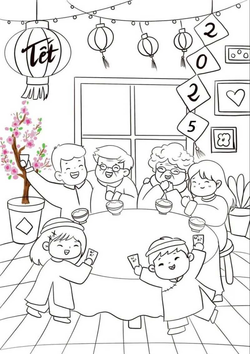 tranh tô màu chúc tết ông bà 3