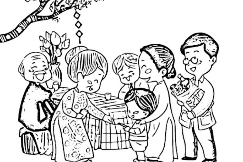 tranh tô màu chúc tết ông bà