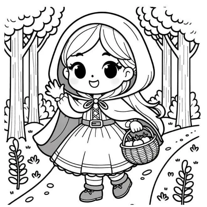 Tranh tô màu cô bé vẫy tay chào