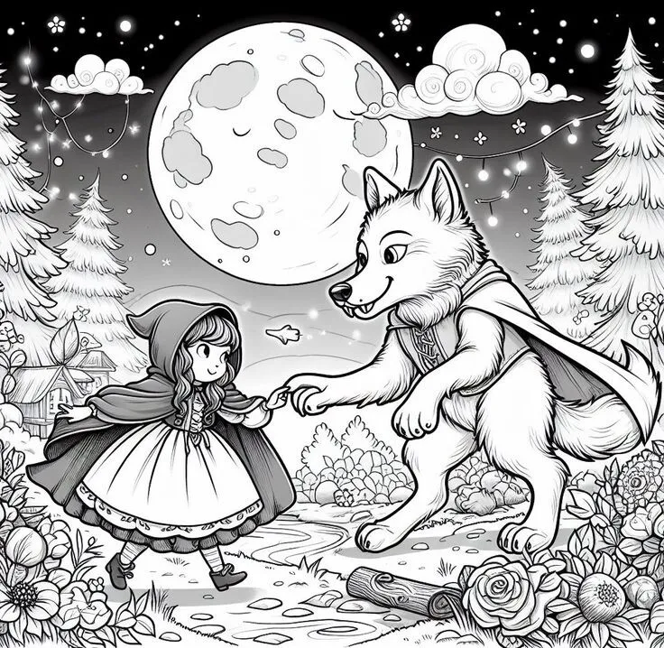 Tranh tô màu cô bé và động vật rừng