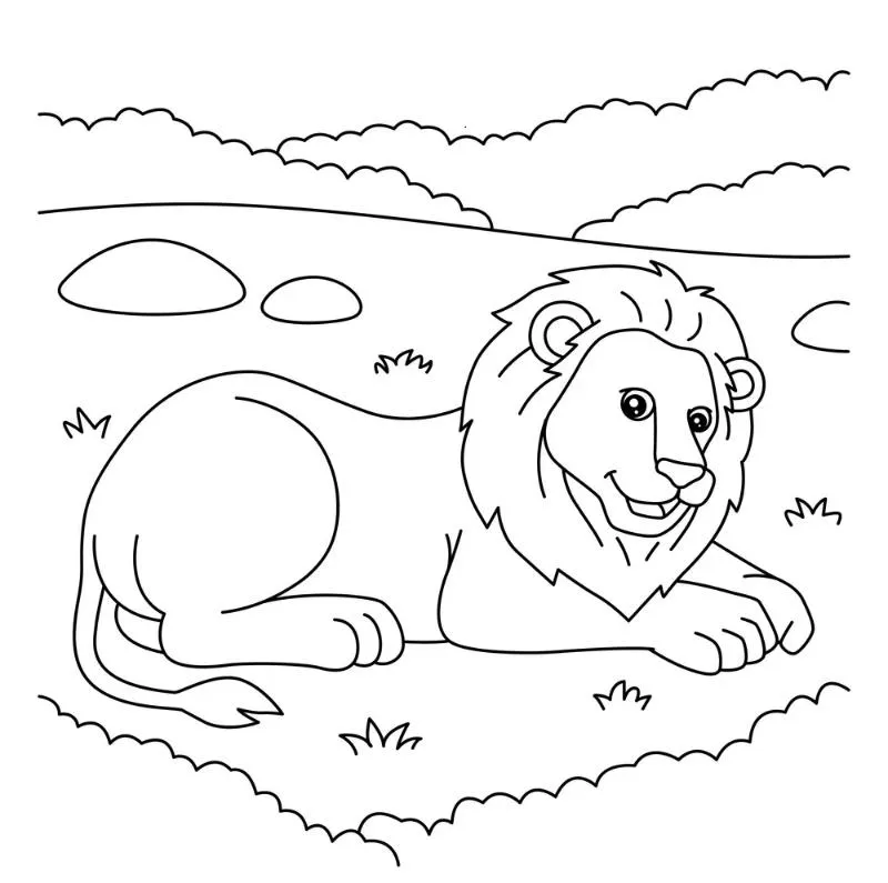 Tranh tô màu sư tử dễ thương với đường nét rõ ràng