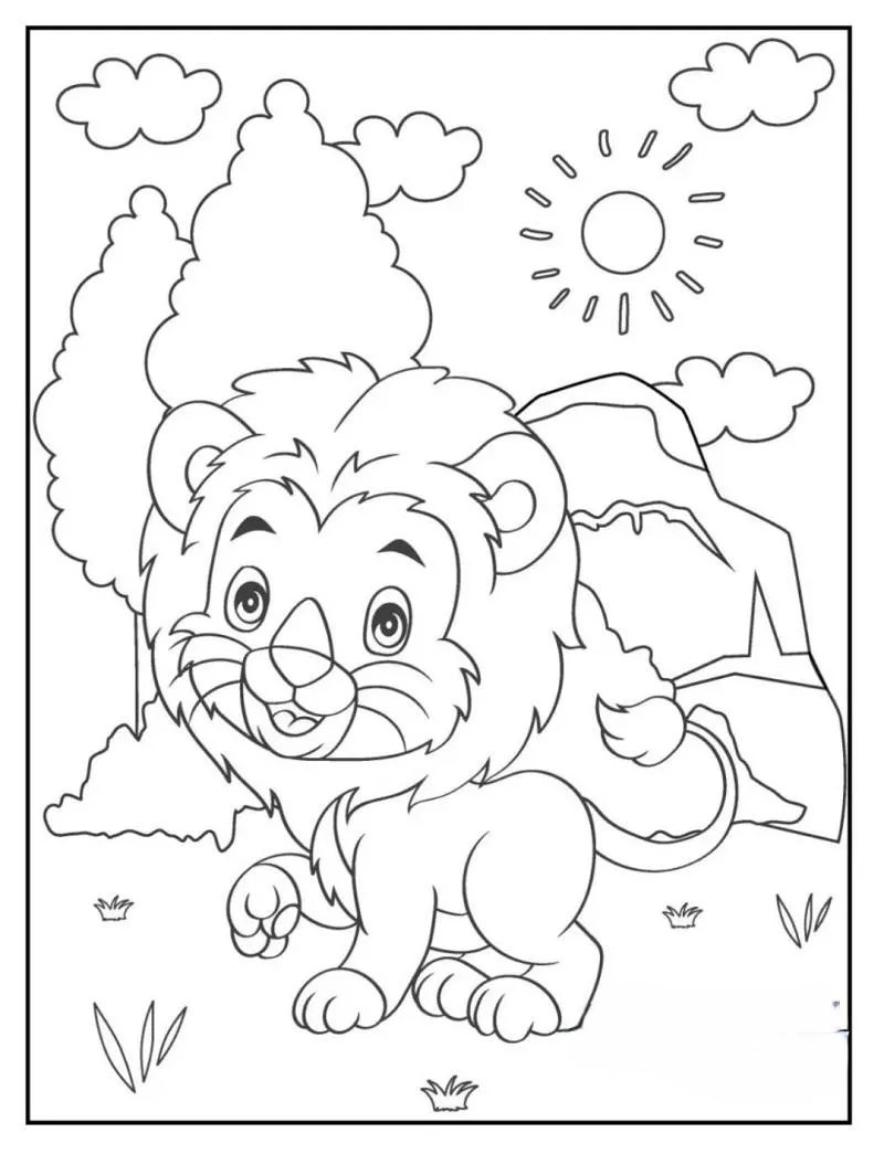 Tranh tô màu sư tử với chi tiết bờm phức tạp