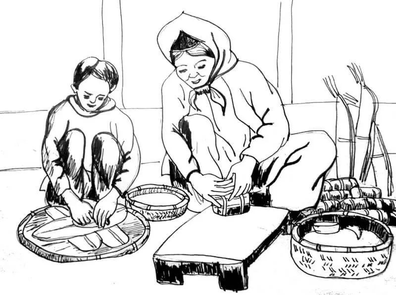 tranh tô màu gói bánh chưng ngày tết 1