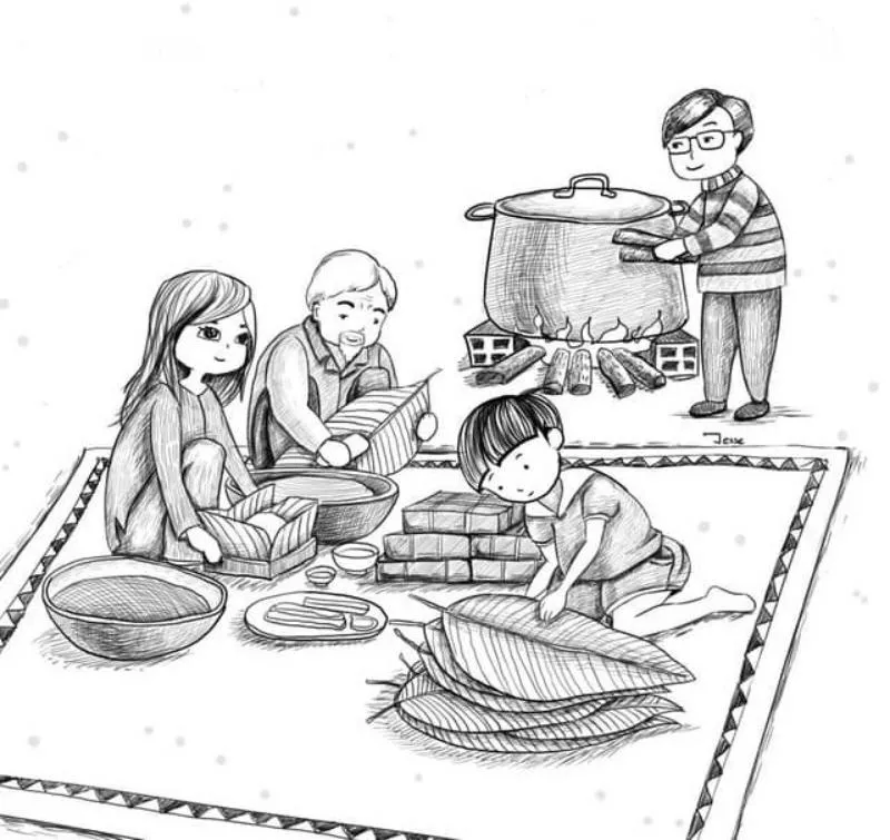 tranh tô màu gói bánh chưng ngày tết 6