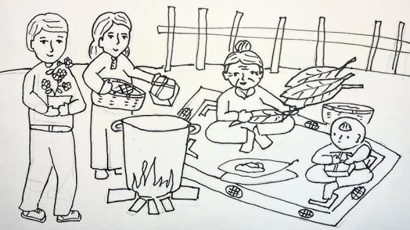 tranh tô màu gói bánh chưng ngày tết 7