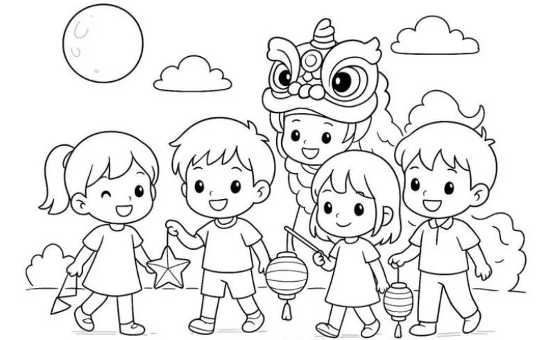 tranh tô màu múa lân 8