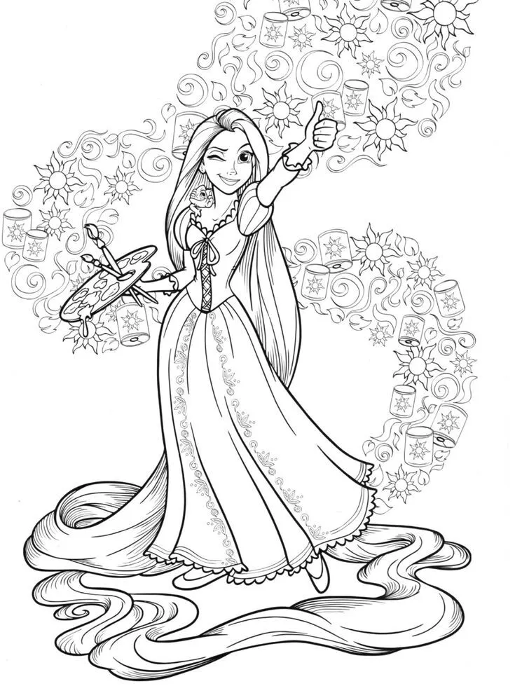 Công chúa Rapunzel đang chơi đùa với Pascal trong vườn hoa