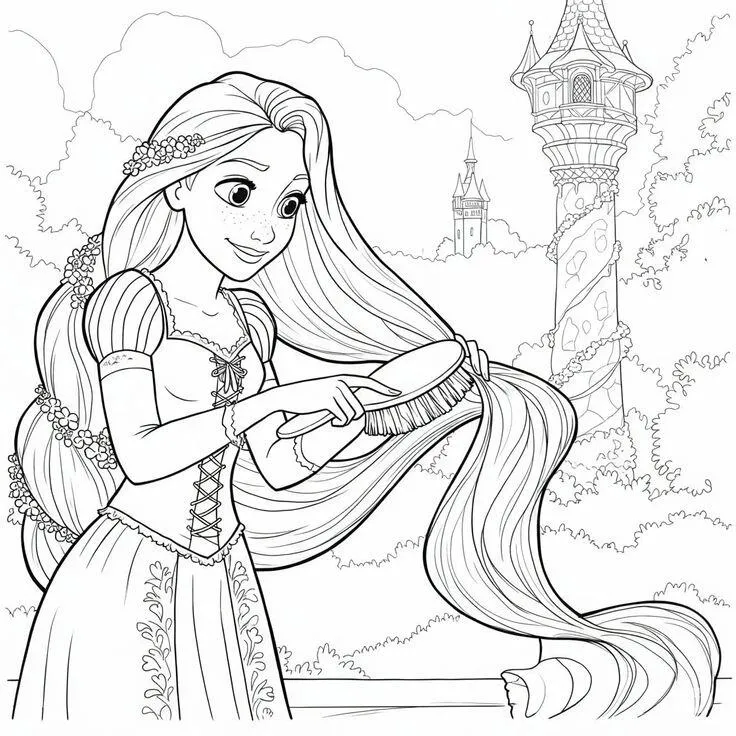 Công chúa Rapunzel đang nhảy múa với mái tóc bay phấp phới