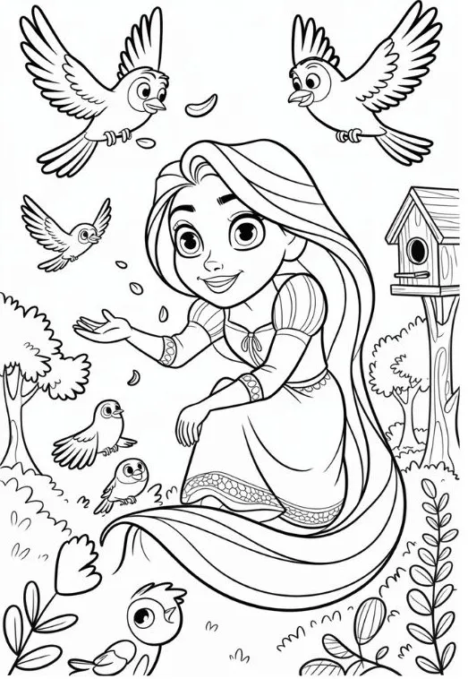Công chúa Rapunzel với khuôn mặt tươi cười rạng rỡ