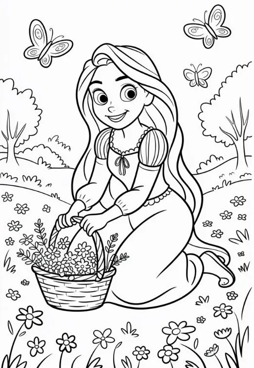 Rapunzel đang hát với các loài chim bay quanh