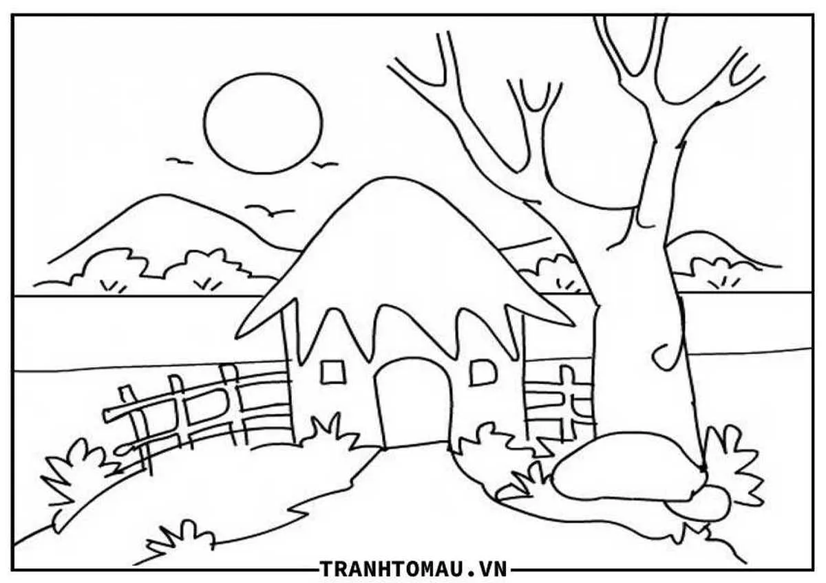 Mẫu tranh tô màu ruộng bậc thang vùng cao