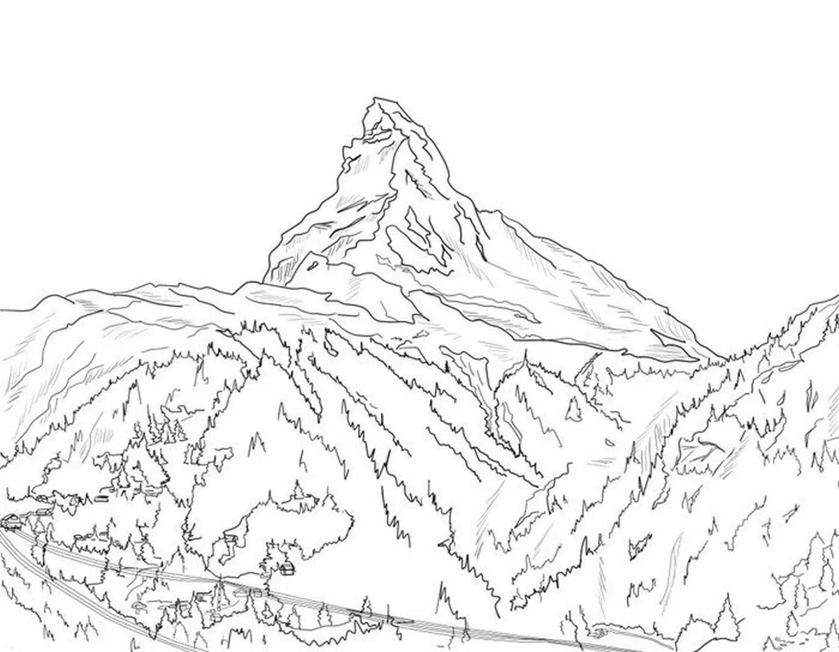 Hình vẽ đồi núi và mây trời cho bé