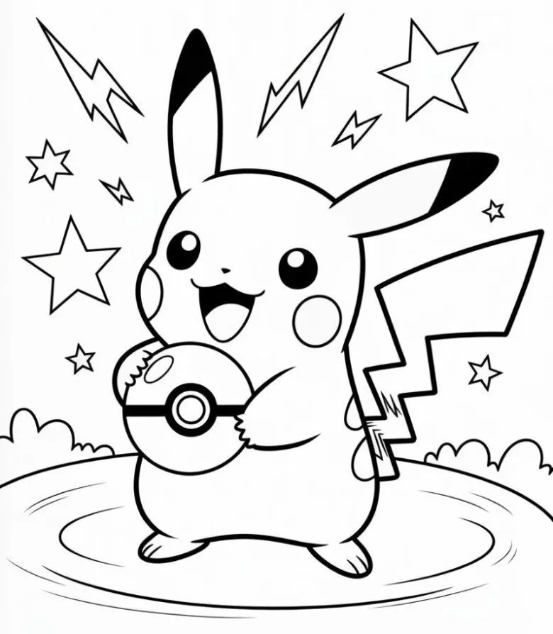 Pikachu đứng cười tươi với tư thế đặc trưng