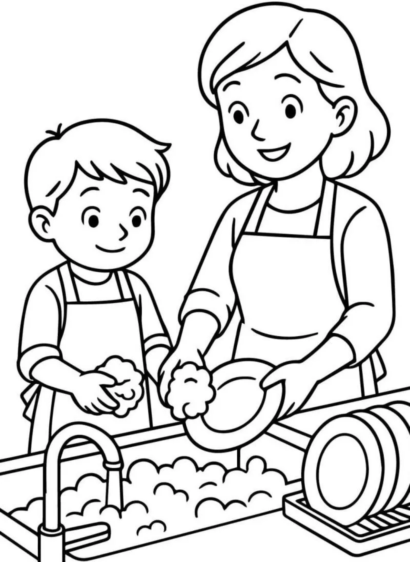 tranh tô màu quét dọn ngày tết 3