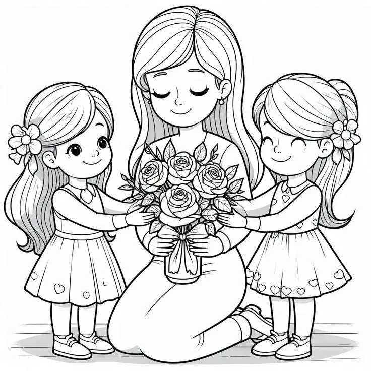 Tranh tô màu thiệp 8/3 phong cách dễ thương cho bé mẫu giáo