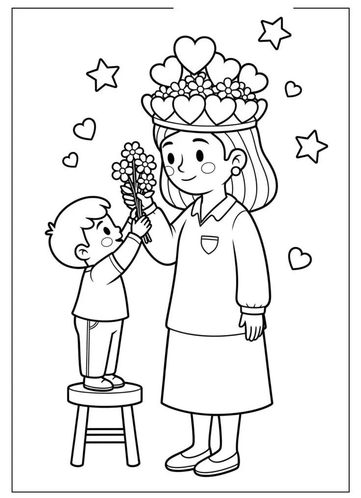 Mẫu tranh tô màu hoa cúc và lời chúc mừng 8/3