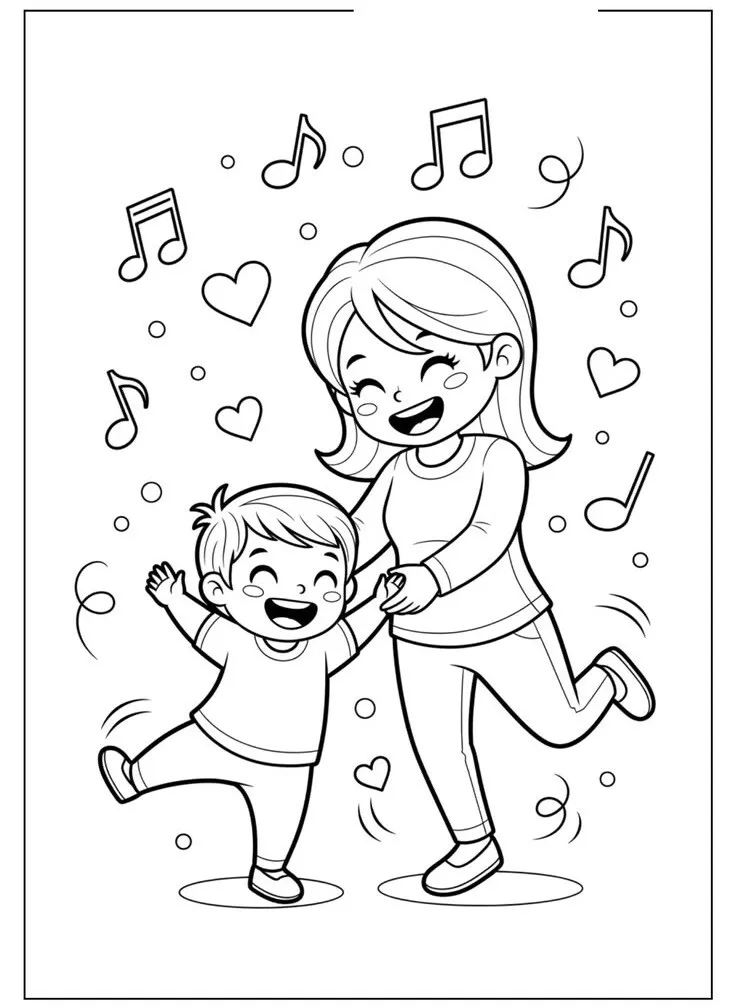 Tranh tô màu thiệp 8/3 với hình ảnh mẹ và con