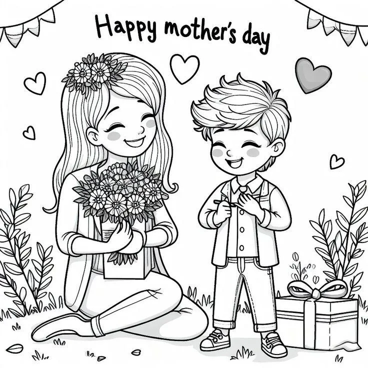 Tranh tô màu thiệp 8/3 với hình ảnh bó hoa tươi