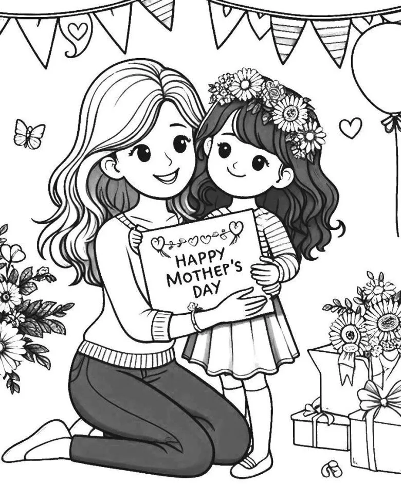 Mẫu tranh tô màu hình trái tim và hoa hồng cho ngày 8/3