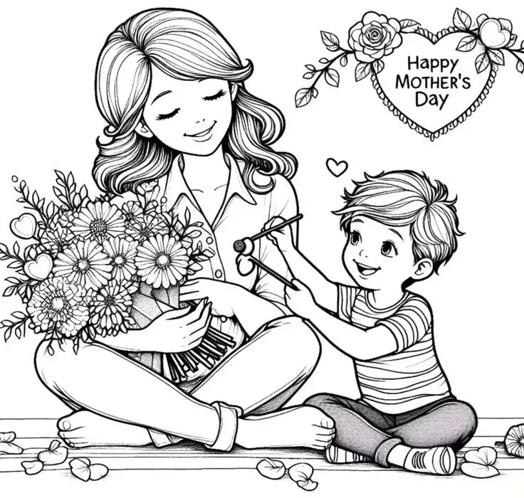 Tranh tô màu thiệp 8/3 phong cách hiện đại cho trẻ tiểu học