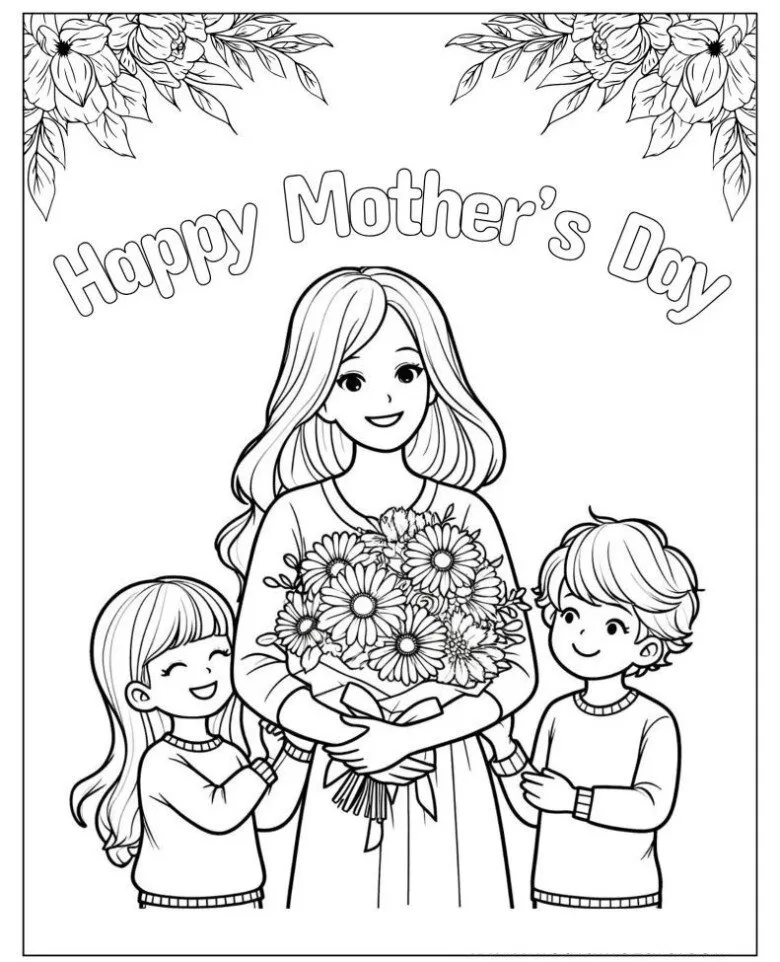 Tranh tô màu thiệp 8/3 phong cách đơn giản cho trẻ nhỏ