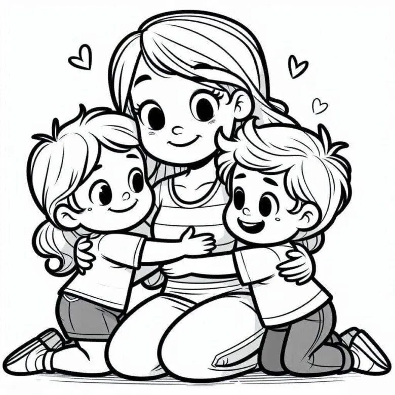 Tranh tô màu mẹ và bé cùng chơi đàn